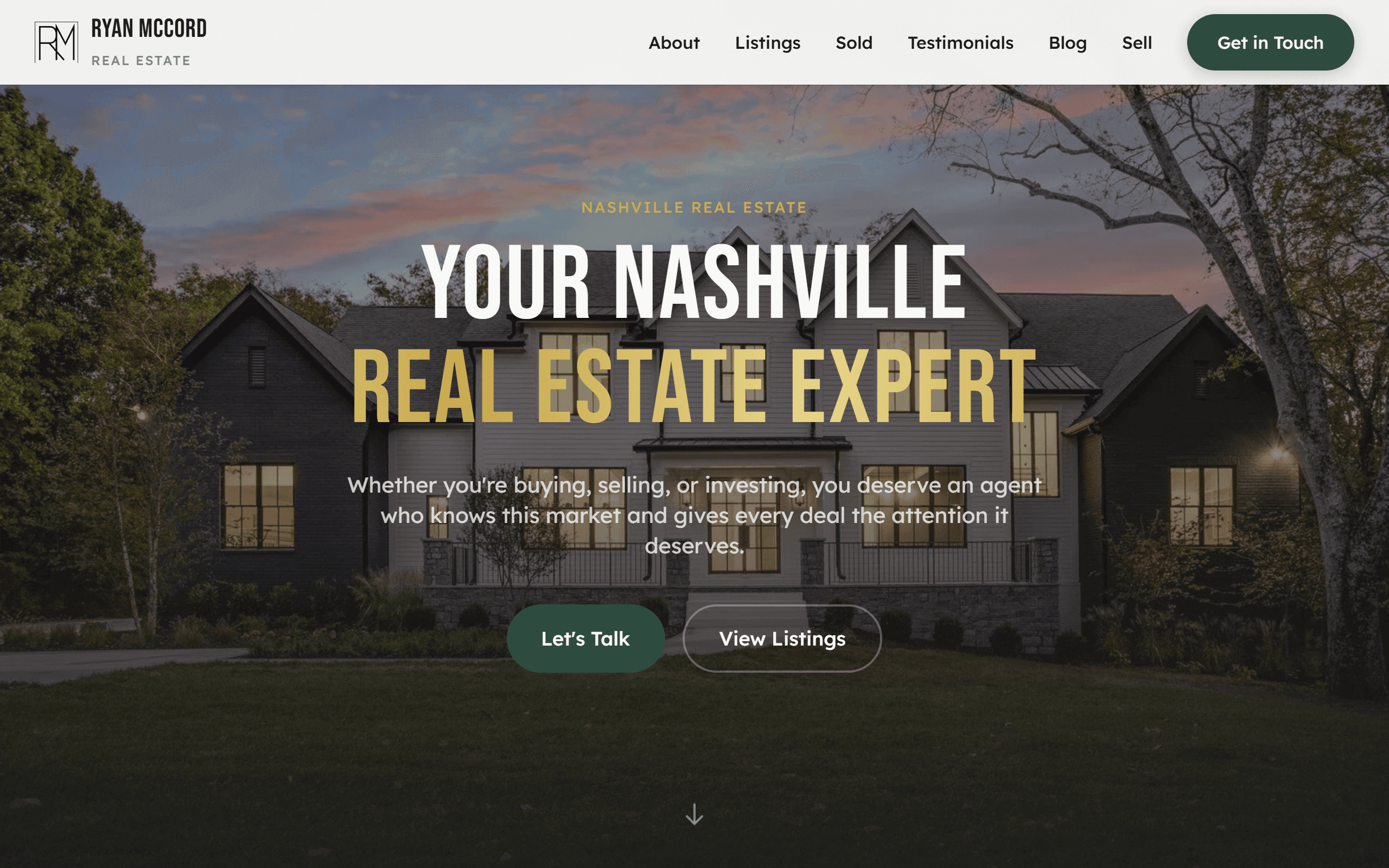 Ryan McCord Real Estate website in a laptop frame